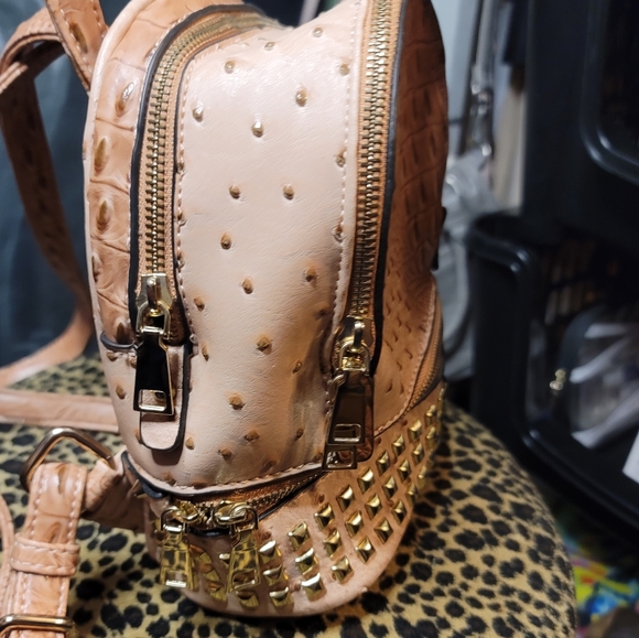 Mini Studded Taupe fashion backpack - Picture 7 of 14